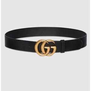 Gucci GG Marmont Belt Leather Wide 85-34 Black With Gold GG Buckle